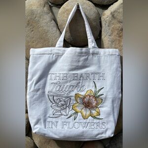 NEW!! Handmade One-of-a-Kind Embroidered Floral/Quote White Tote Bag